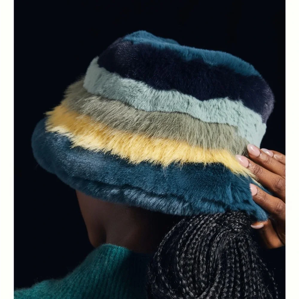 New🌟Colorblock Faux Fur Hat